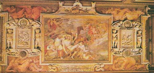 Rossi Florentino’s section of the Galerie Francois er (1535-1539) in the Chateau de Fontainebleau is one of 12 bays on the gallery, each different.